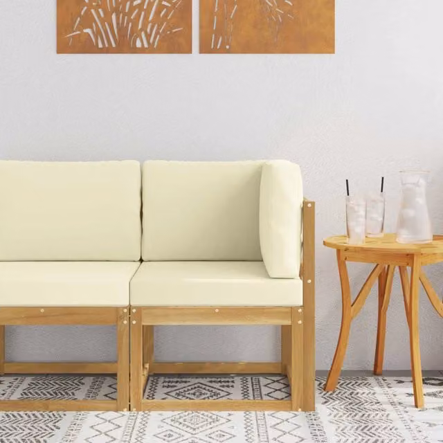 Divano Angolare da Esterno Componibile DESIGN IN in Legno di Acacia Massello Bianco con Cuscini Beige