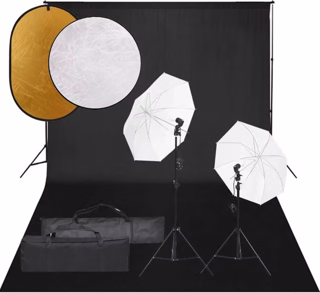 Kit per studio fotografico con illuminazione fondale e riflettore nero 02_0042472