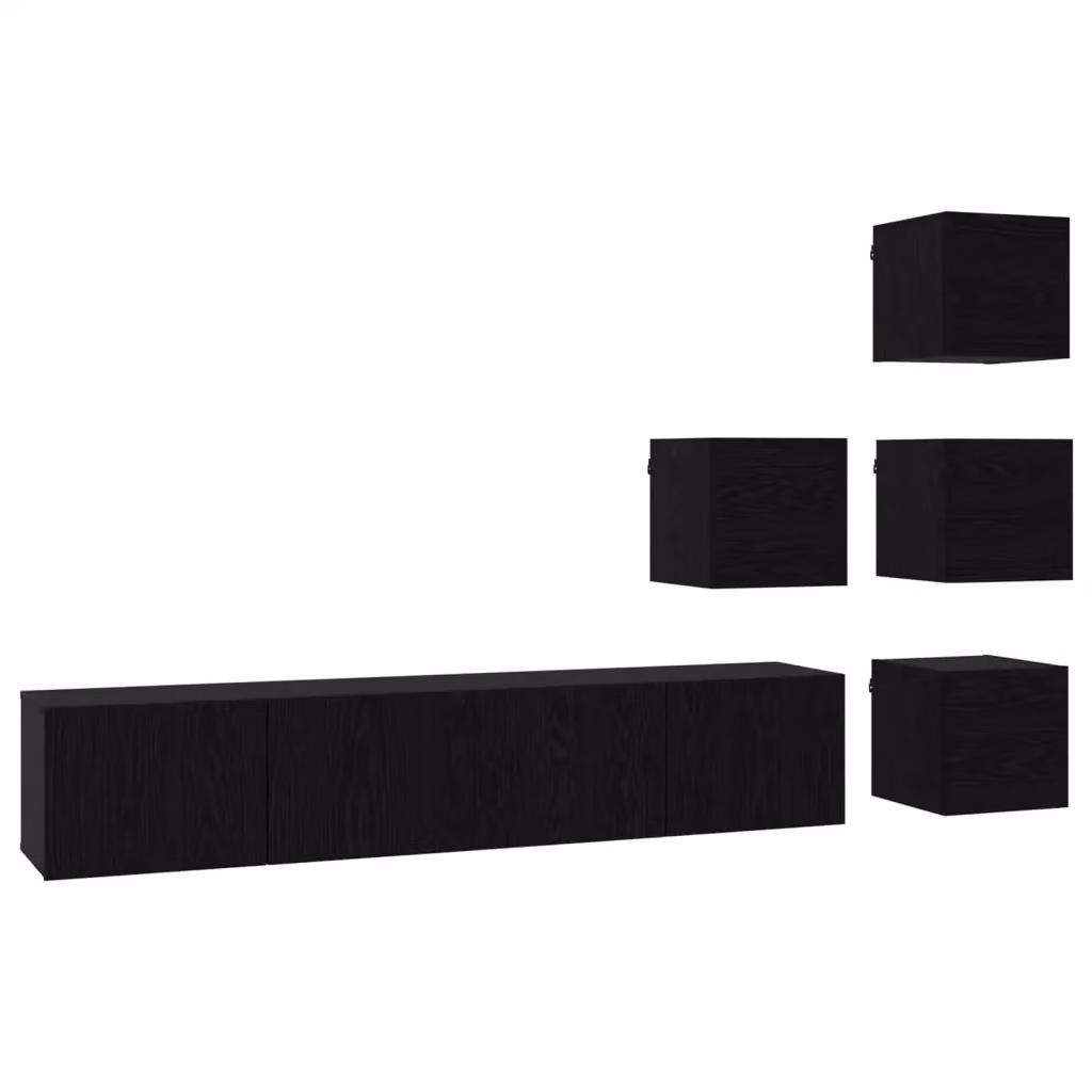 Set mobile TV moderno vidaXL in 6 pezzi, colore nero e marrone, in legno ingegnerizzato MDF per soggiorno, montaggio a parete – 2
