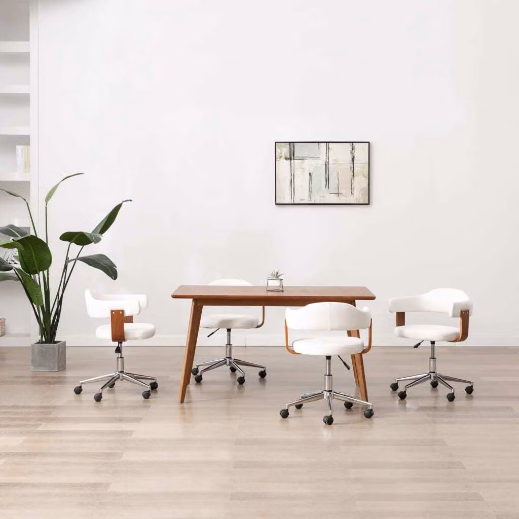 The Living Store Sedie da pranzo girevoli 4 pz. Legno curvo bianco e Similcuoio