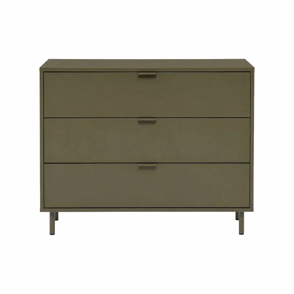 Cassettiera moderna SWEEEK in legno e metallo per soggiorno e sala da pranzo, disponibile in rosso o verde, L: 90 cm, P: 40 cm, H: 75 cm – 2