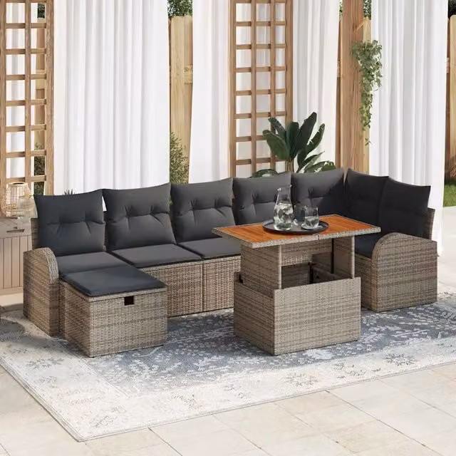 Set Divano da Giardino 8 pz Grigio polyrattan 3359975