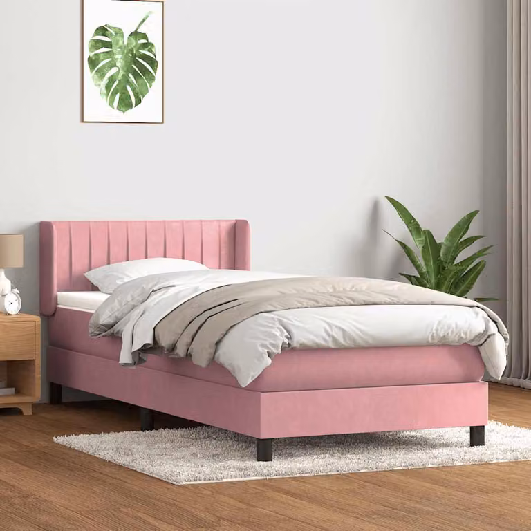 vidaXL Giroletto a Molle con Materasso Ibrido in Velluto Rosa e Bianco L/P/H: 223 x 83 x 88 cm