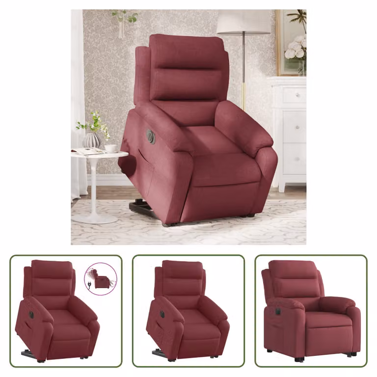 The Living Store Poltrona relax con supporto elettrico in tessuto rosso vino