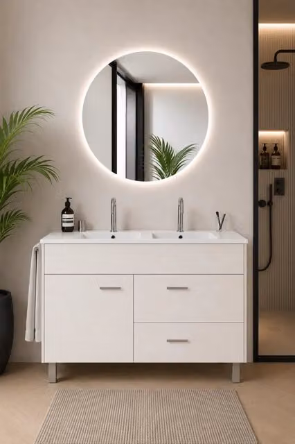 Mobile bagno con lavabo ORIGENBATH SAMOS senza specchio 120x45 cm doppio lavabo bianco nordico