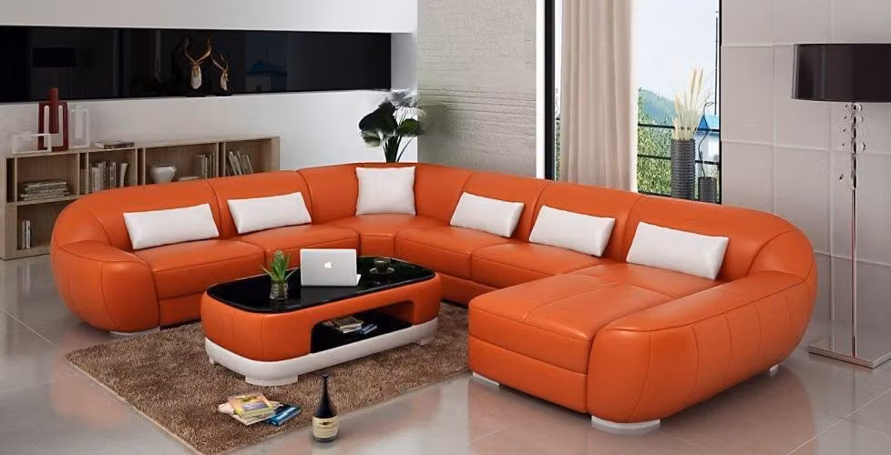 Modernes Ledersofa Ecksofa Wohnlandschaft Sitz Polster Couch Garnitur FEo