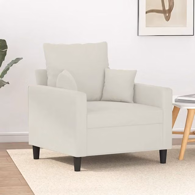 Poltrona moderna vidaXL in velluto beige e bianco con struttura in metallo e braccioli