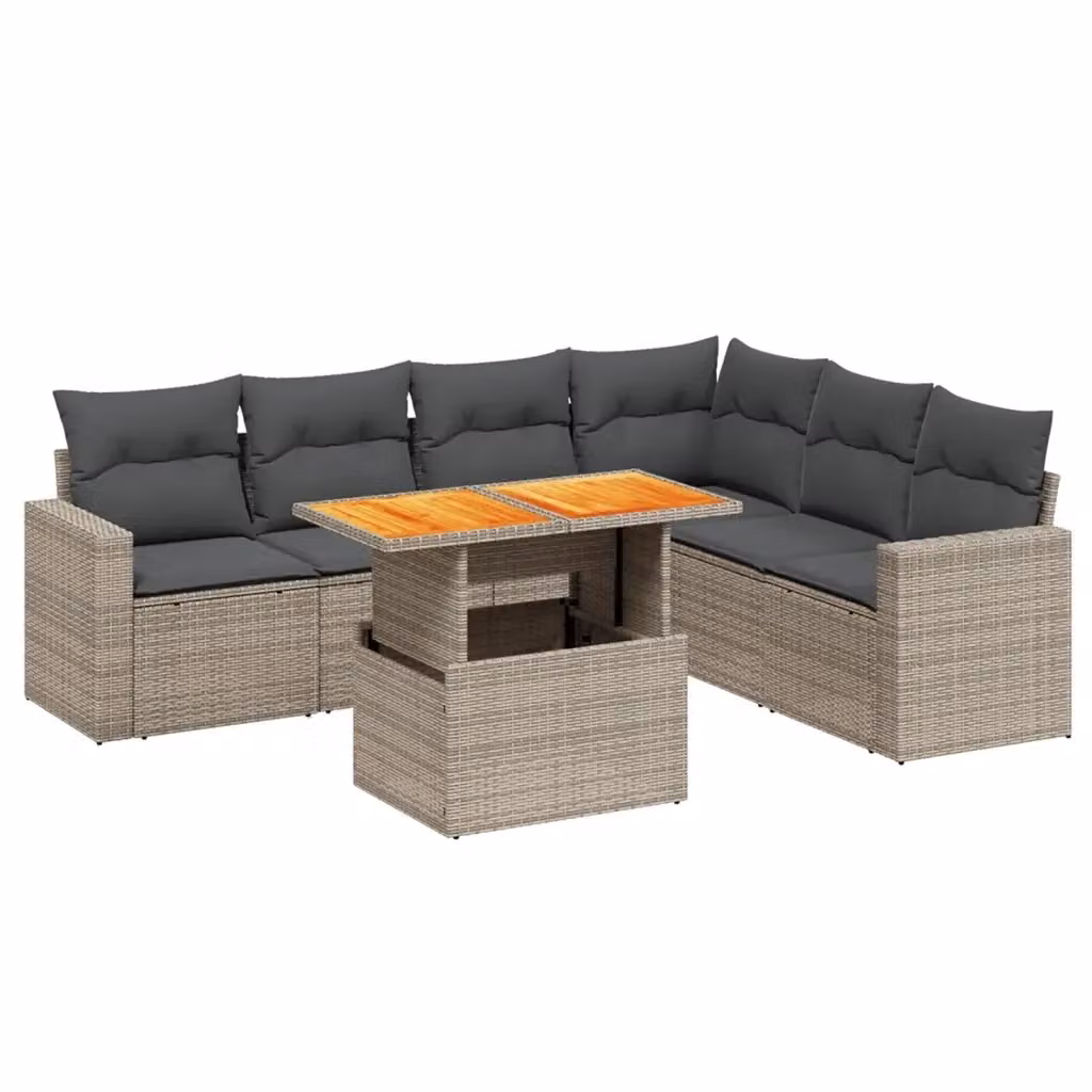 vidaXL Set Divani da Giardino 7 pz a Forma di L in Polyrattan Grigio con Cuscini e Tavolino – 2