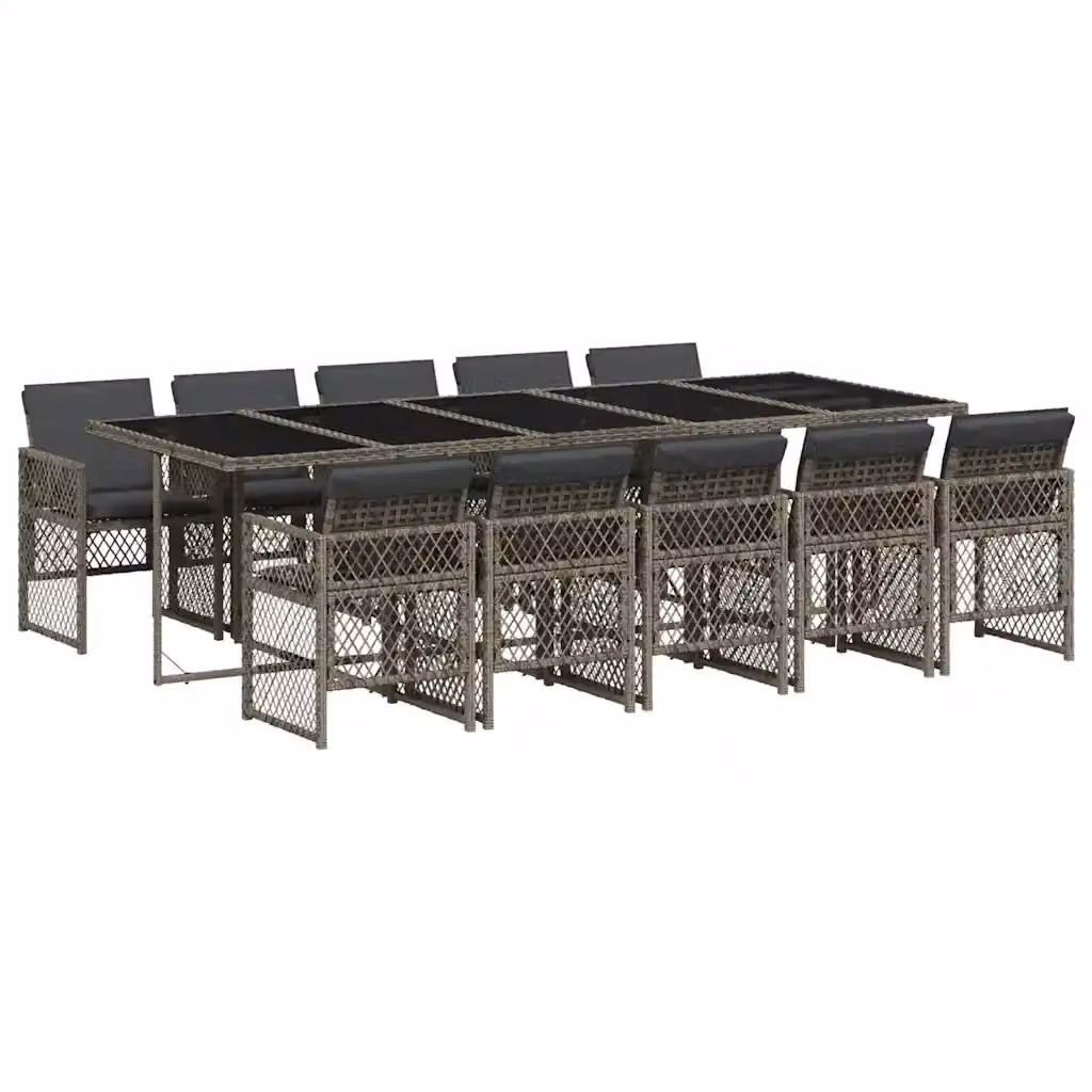 vidaXL Set da Pranzo da Giardino 11pz in Polyrattan Grigio con Piano in Vetro – 2