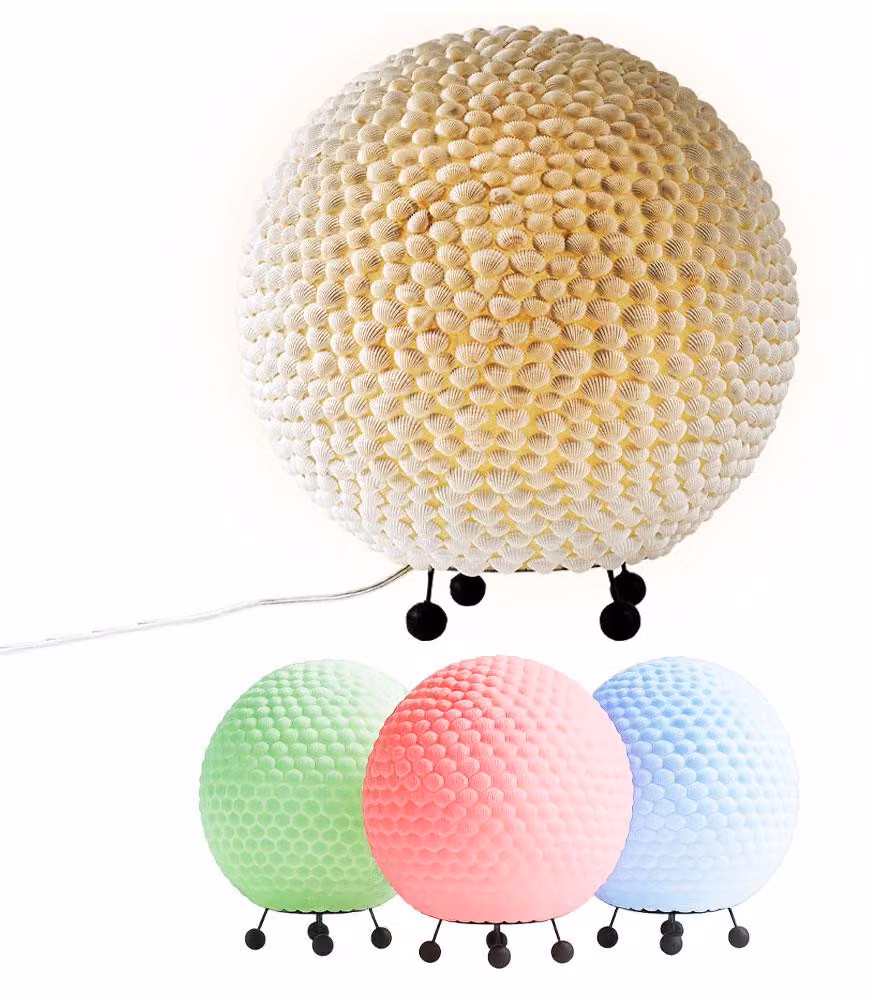 Lampada da tavolo a sfera LED RGB, decorata con conchiglie, 25 cm, modello BALI