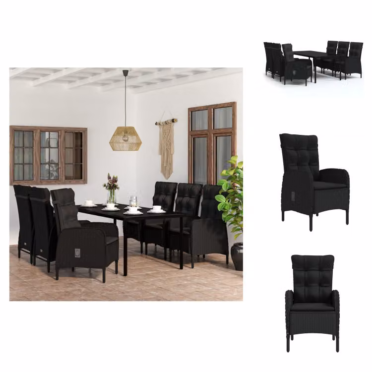 vidaXL set da pranzo da giardino 7 pezzi con cuscini nero - Set di mobili da giardino
