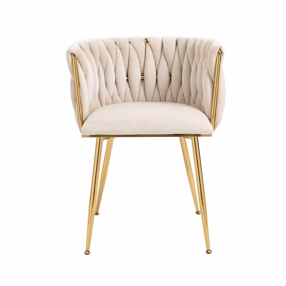 Set di 2 sedie da pranzo Minimal in velluto beige con gambe in metallo oro e design moderno – 2