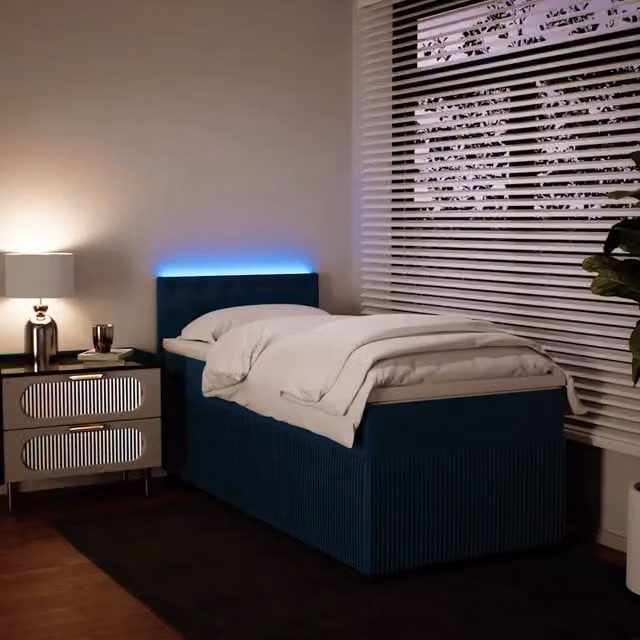 Letto a molle con materasso vidaXL in velluto blu e bianco L/P/H: 200 x 80 x 100,5 cm – 1