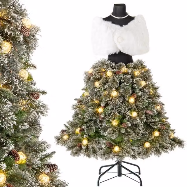 Albero di Natale artificiale a forma di abito con 50 luci LED bianco caldo, Altezza: 150 cm