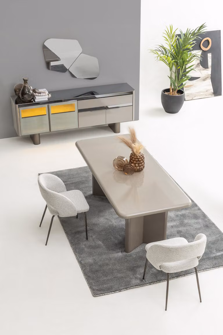 Set da pranzo 7 pezzi con tavolo da pranzo, sedie, consolle e specchio