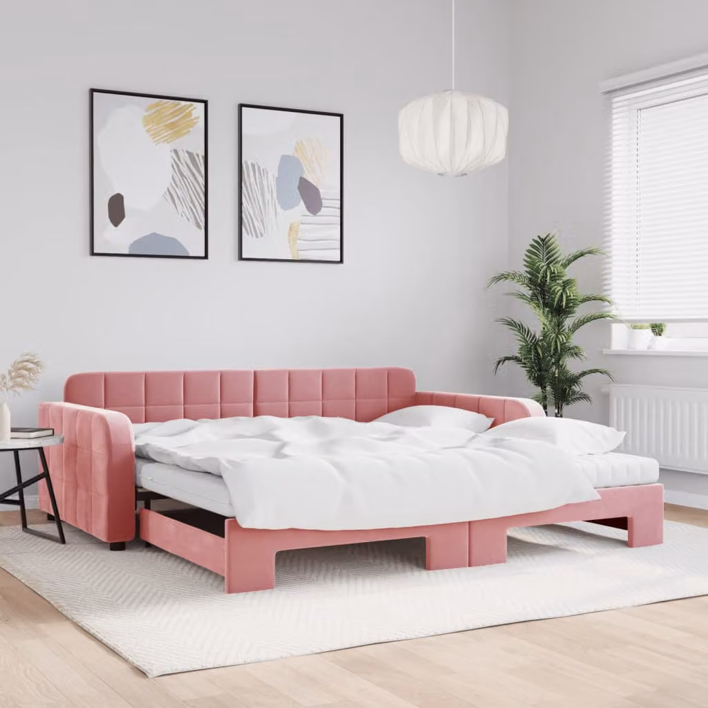 vidaXL Divano Letto Estraibile in Velluto Rosa con Materassi L/P/H: 223 x 110 x 71 cm