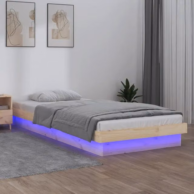 Letto singolo con LED e porta di ricarica USB vidaXL in legno massello di pino, L 75 cm x P 190 cm x H 21 cm – 1