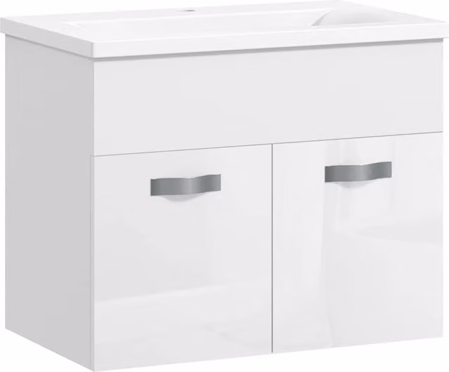 Mobile Bagno Sospeso con Lavabo 61x40x50cm, Armadietto a 2 Ante, Cerniere Ammortizzate, Bianco Lucido, Design Moderno e Salvaspazio