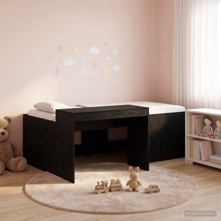 Letto alto per bambini con scrivania vidaXL, colore nero, L/P/H: 200 x 90 x 133,5 cm