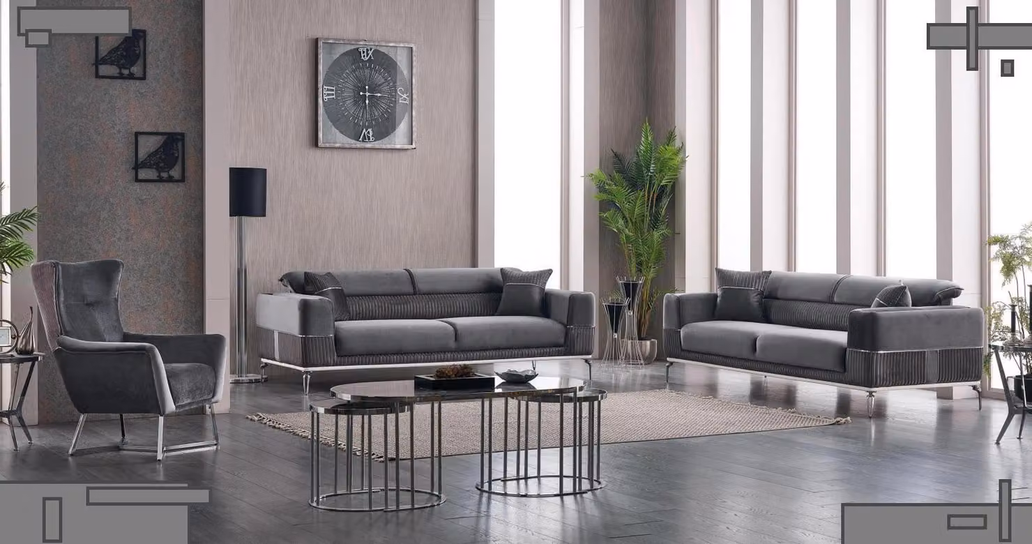 Luxus Sofagarnitur 331 Sitzer Wohnzimmer Set Grau Sofa Textil Möbel