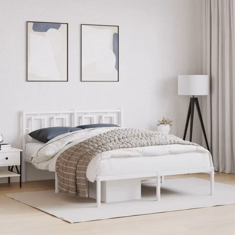 vidaXL Giroletto con Testiera in Metallo Bianco L: 142 cm, P: 196 cm, H: 91 cm