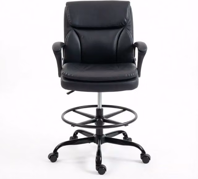Sedia da ufficio girevole con poggiapiedi regolabile e schienale ergonomico in schiuma per scrivanie alte nero