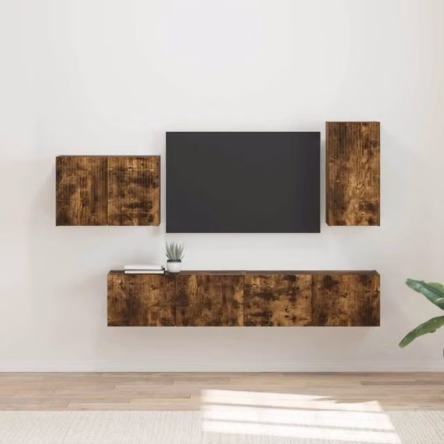 Set di Mobiletto da TV a Parete 4 pz Rovere fumé 3408939