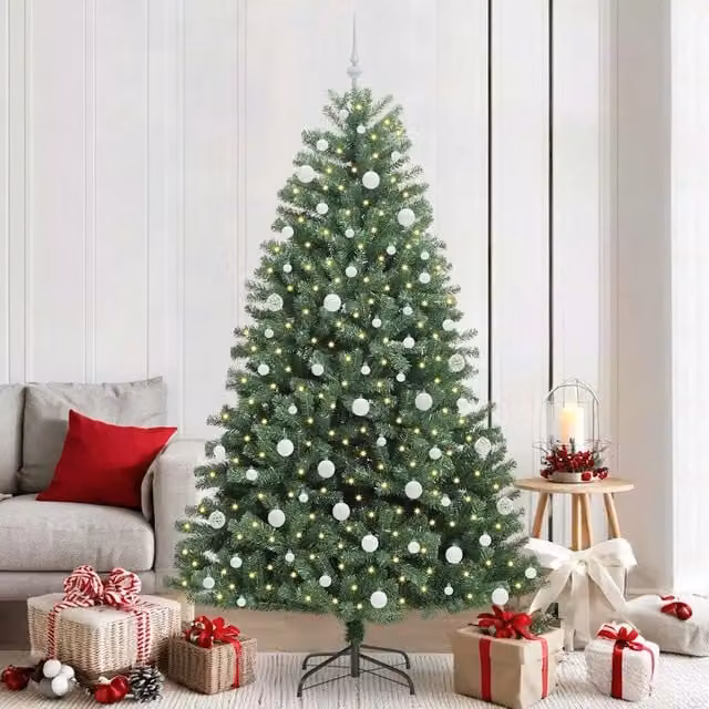 Albero di Natale artificiale verde con luci LED warm white vidaXL Altezza: 210 cm