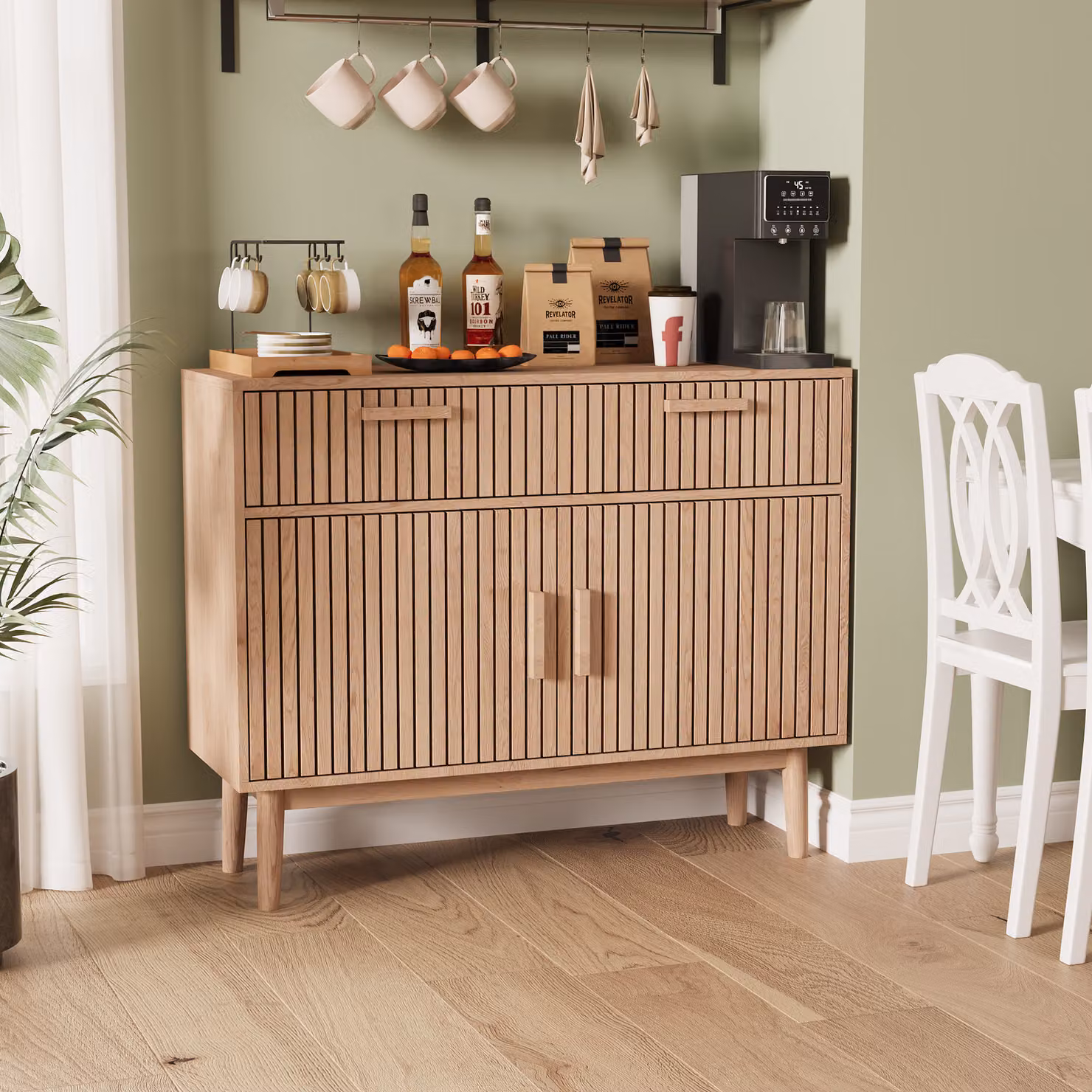 CDGlobal credenza, cassettiera a 2 ante e 2 cassetti 100 x 35 x 80 cm rovere antracite Cassettiera senza maniglie mobile multiuso per corridoio camera da letto soggiorno camera dei bambini rovere