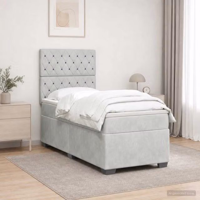 Letto box spring con materasso vidaXL in tessuto grigio chiaro e bianco, L/P: 90 x 200 cm