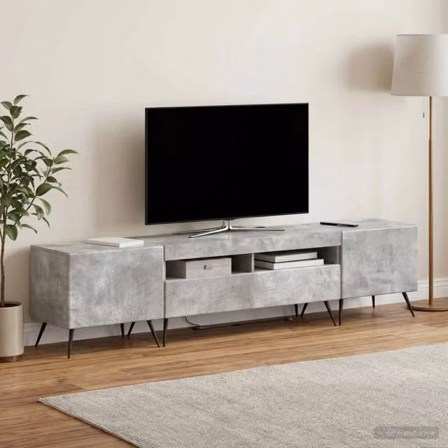Mobile TV LED BREDA 3 pz Grigio Cemento Legno ingegnerizzato 3416922