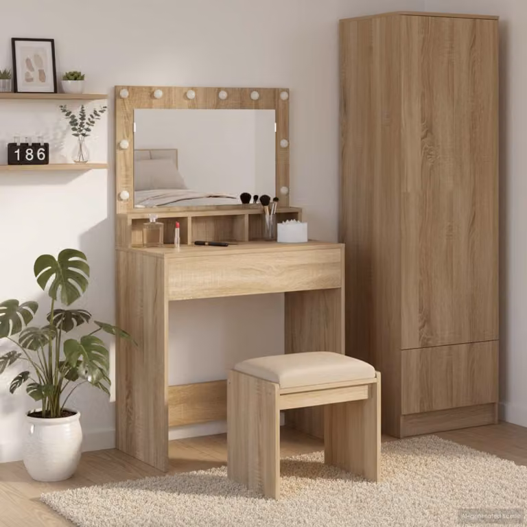 vidaXL Tavolo da Trucco Moderno in Rovere e Beige, L: 75,5 cm, P: 41 cm, H: 135 cm