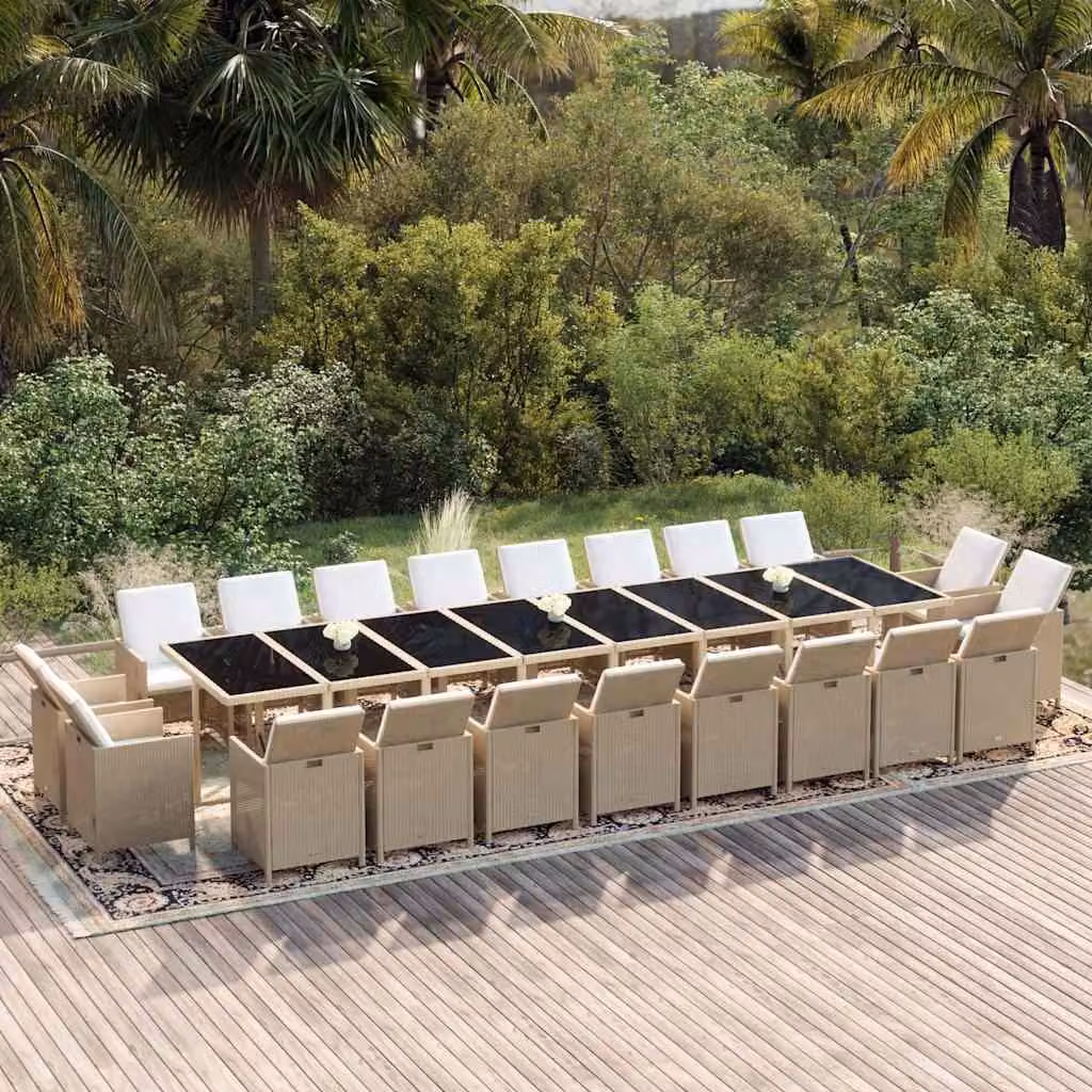 Set da pranzo per giardino vidaXL in polyrattan beige con 21 pezzi e piano in vetro