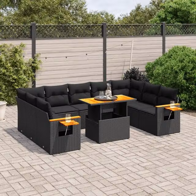Set di Divani da Giardino Moderno VIDAXL in Polyrattan Nero con Cuscini, 11 Pezzi, Forma a L con Orientamento a Sinistra – 1