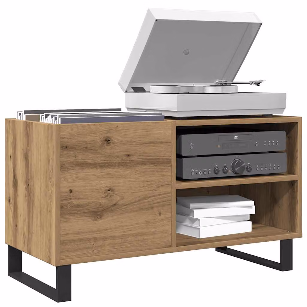 vidaXL Mobile Porta Dischi in Rovere e Metallo, Colore Marrone, L/P/H: 84,5 x 38 x 48 cm