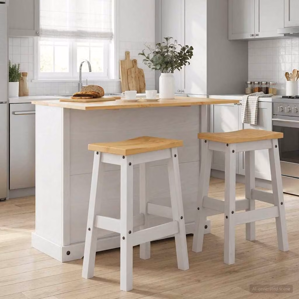 Set isola da cucina vidaXL CORONA in 3 pezzi in legno di pino bianco e cera di miele stile rustico L/P/H: 112,0 x 70,0 x 91,5 cm