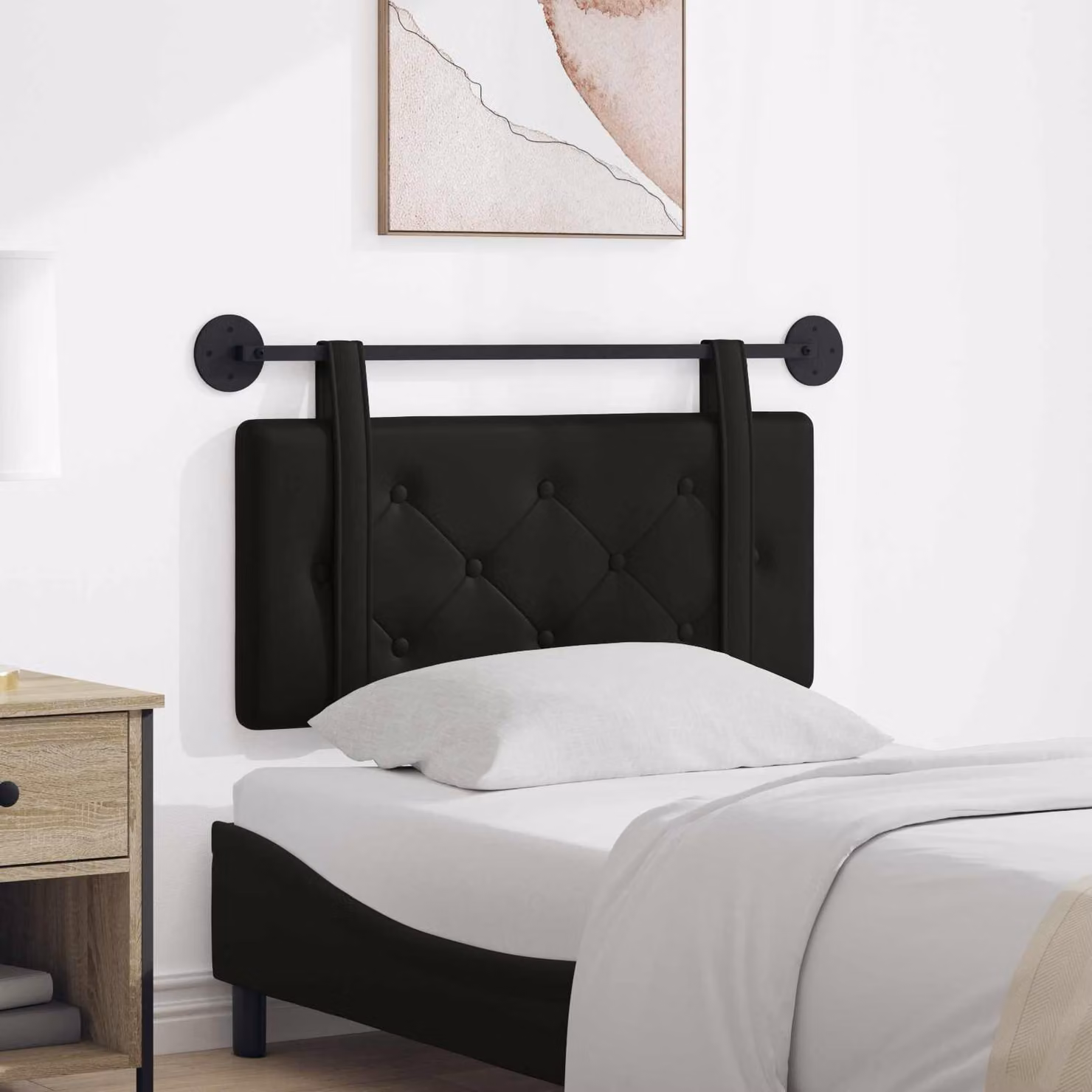 Testiera per letto sospesa vidaXL in similpelle nera con design moderno