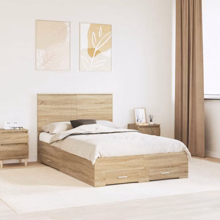 Struttura del letto con cassetti vidaXL in legno Rovere Sonoma, L: 138 cm, P: 200 cm, H: 100 cm