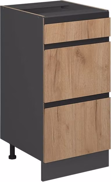 Mobiletto base per cucina Vicco R-Line Rovere dorato e Antracite con cassetti, forma a J, senza piano di lavoro, L: 40 cm – 1