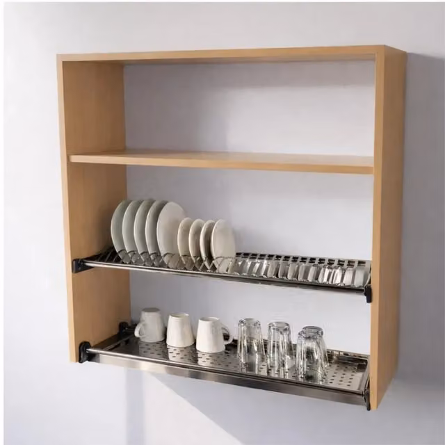 Pensile Scolapiatti Calandrelli in Legno e Metallo Beige H 90 x L 80 x P 33 cm