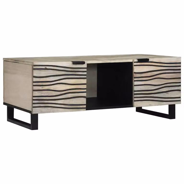 vidaXL Tavolino da salotto moderno in legno di acacia e metallo Bianco L: 100 cm, P: 54 cm, H: 40 cm