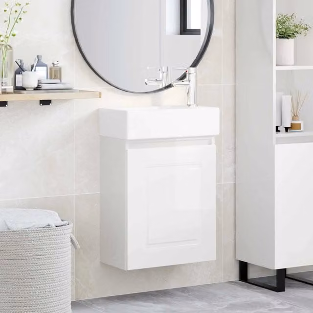 Mobile bagno moderno vidaXL Bianco Lucido con ante a battente, L/P/H: 45,5 x 22,5 x 84 cm