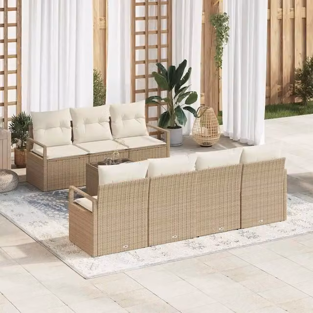 Set di divani 8 pz 7-Numero di posti Beige e Crema polyrattan 3346291