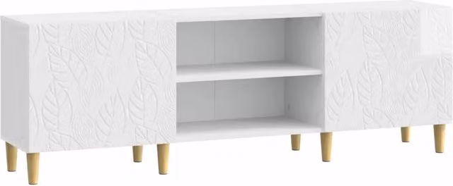 Mobile TV Design In Credenza per Soggiorno in Legno MDF Bianco Lucido L: 150 cm, P: 31 cm, H: 50 cm