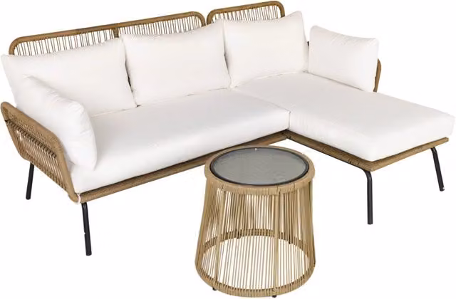 Set Salotto da Giardino Divano Angolare e Tavolino in Rattan Beige e Caffè