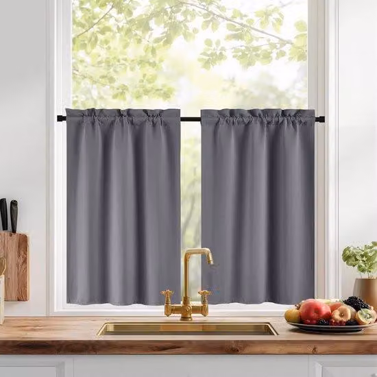 Tenda oscurante per cucina - Tenda opaca per finestre, resistente alla luce e ai raggi UV, con passacorda, ideale per decorare piccole finestre o pensili del bagno, dimensioni 74 x 61 cm, confezione da 2 pezzi, colore grigio