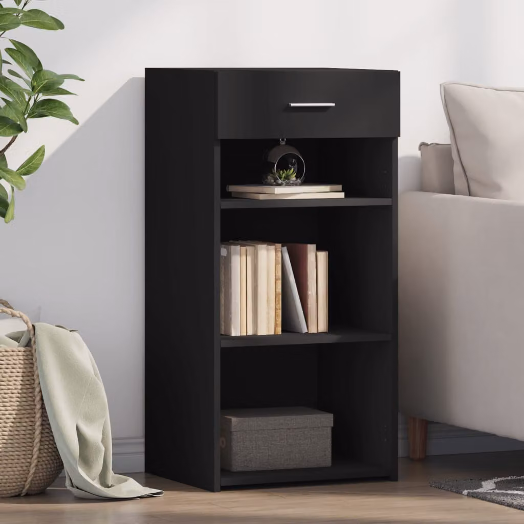 Credenza moderna vidaXL in legno multistrato e MDF nera, sospesa a parete, L 45 cm x P 42,5 cm x H 93 cm