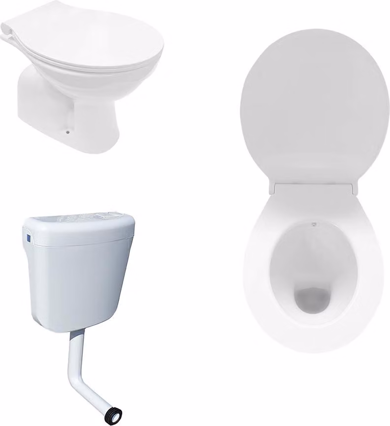 WC a pavimento con bidet, scarico a pavimento, modello Aquablue, con cassetta di risciacquo e coperchio
