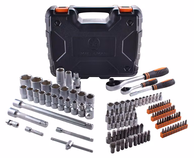 Set di chiavi a bussola da 119 pezzi, da 1/2" e 1/4", con maniglia a cricchetto