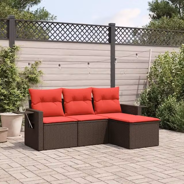 Set di divani da giardino a L vidaXL in polyrattan marrone con cuscini inclusi – 1